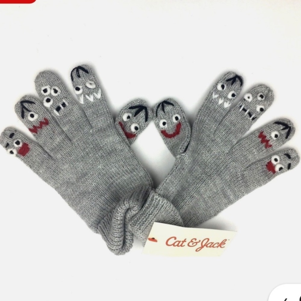 Kids Halloween costume Monster Gray Finger Knit Gloves OSFM NWT